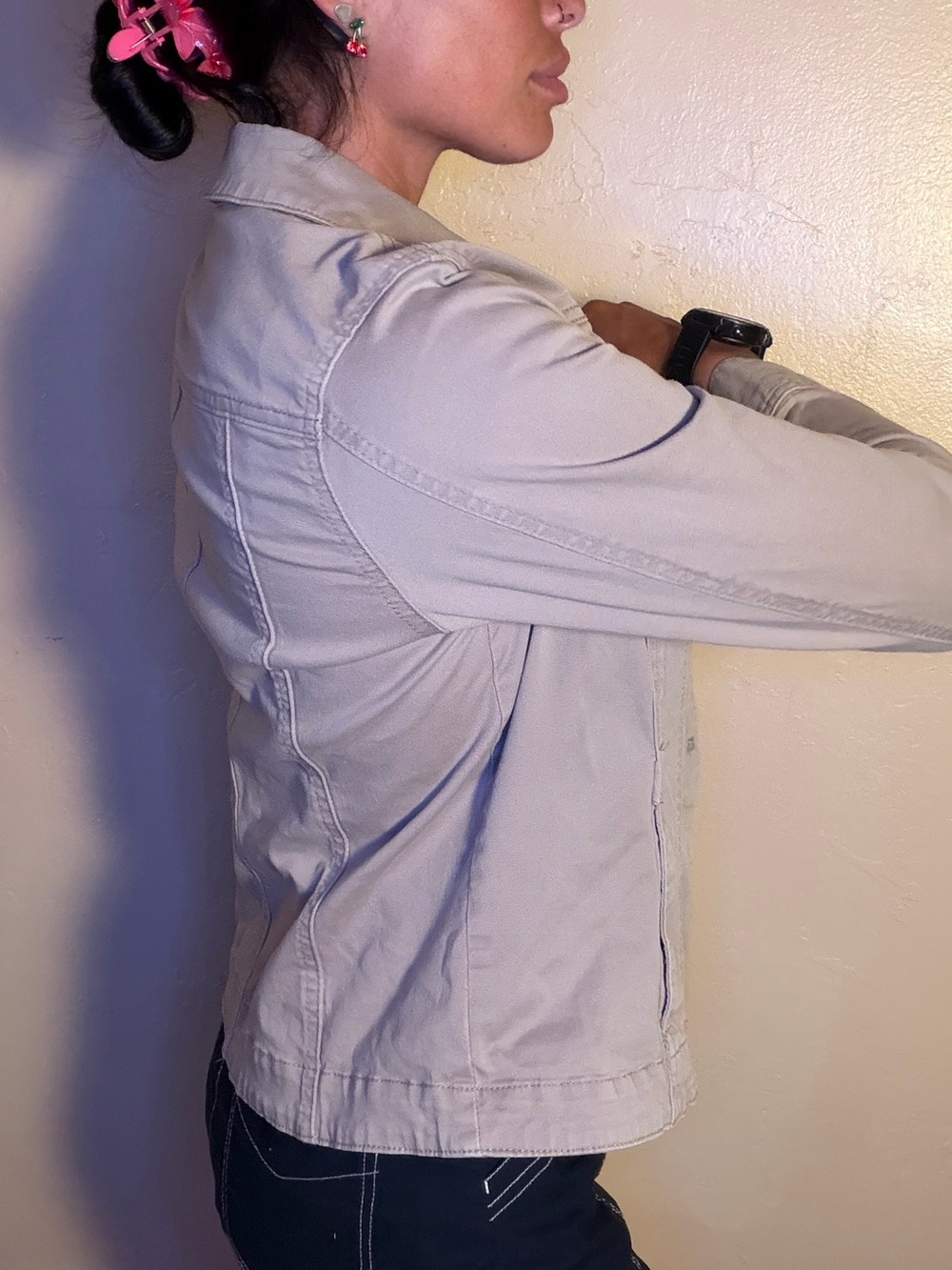 Charter Club Classic Beige Denim Jacket - Casual Collar Button-Up Very Stretchy - Picture 4 of 6